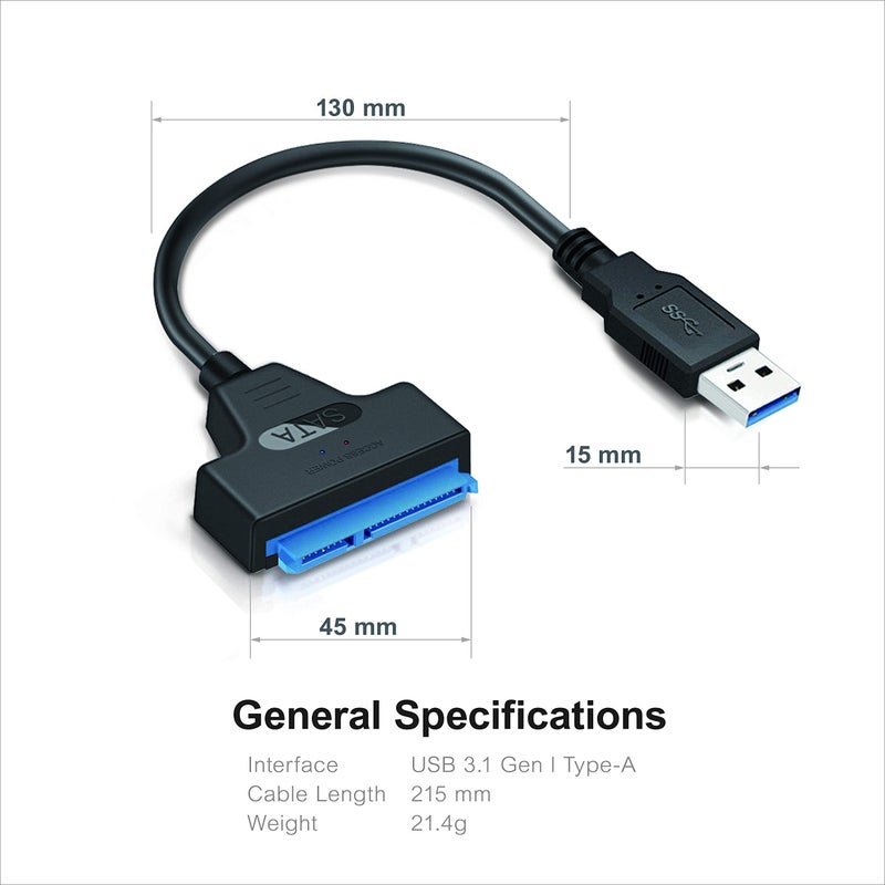 Mediasonic SATA to USB Cable â€“ USB 3.0 / USB 3.2 Gen 1 to 2.5â€ SATA SSD/Hard Drive Adapter Support UASP (HND5-SU3) - Image 2
